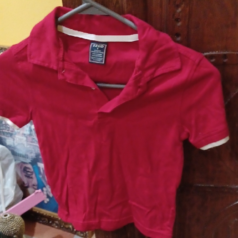 Izod Red and White Polo Shirt with Collar